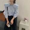 Oversized Ruffled Collar Button-Up Shirt