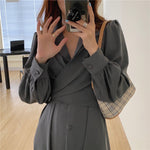 Korean Style Waist Tie Long Sleeve Shirt Dress