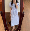 Korean Style Minimalist Puffed Sleeve Cotton Midi Dress