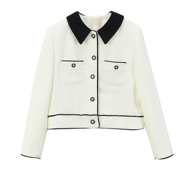 Classic Elegance Cropped Jacket with Pointed Collar