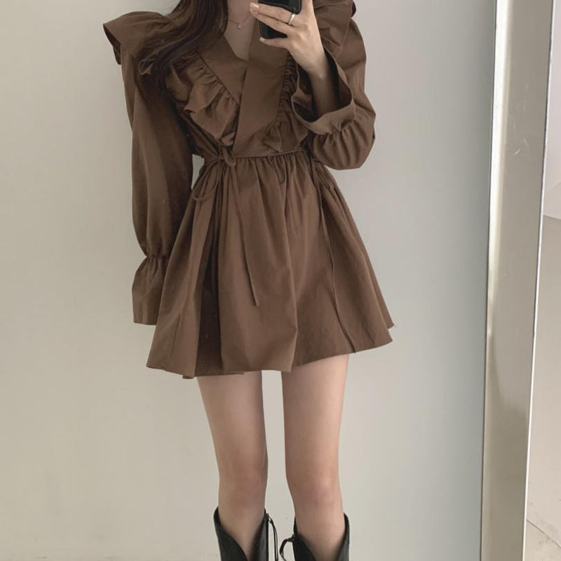 Ruffled Mini Shirt Dress