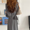 Korean Style Waist Tie Long Sleeve Shirt Dress