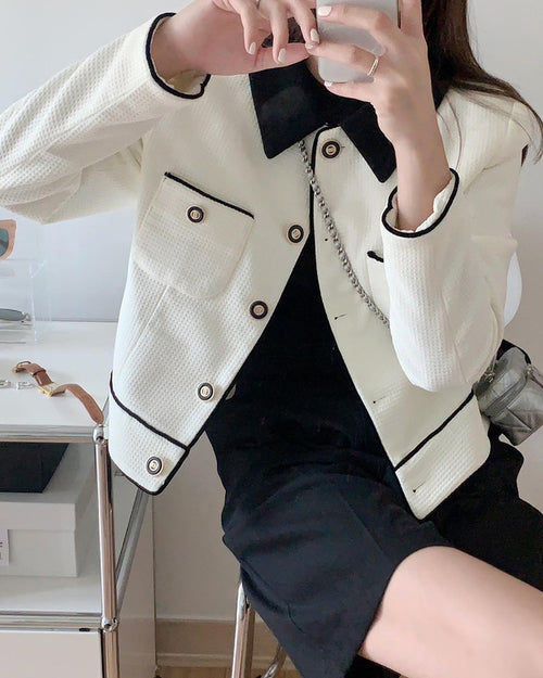 Classic Elegance Cropped Jacket with Pointed Collar