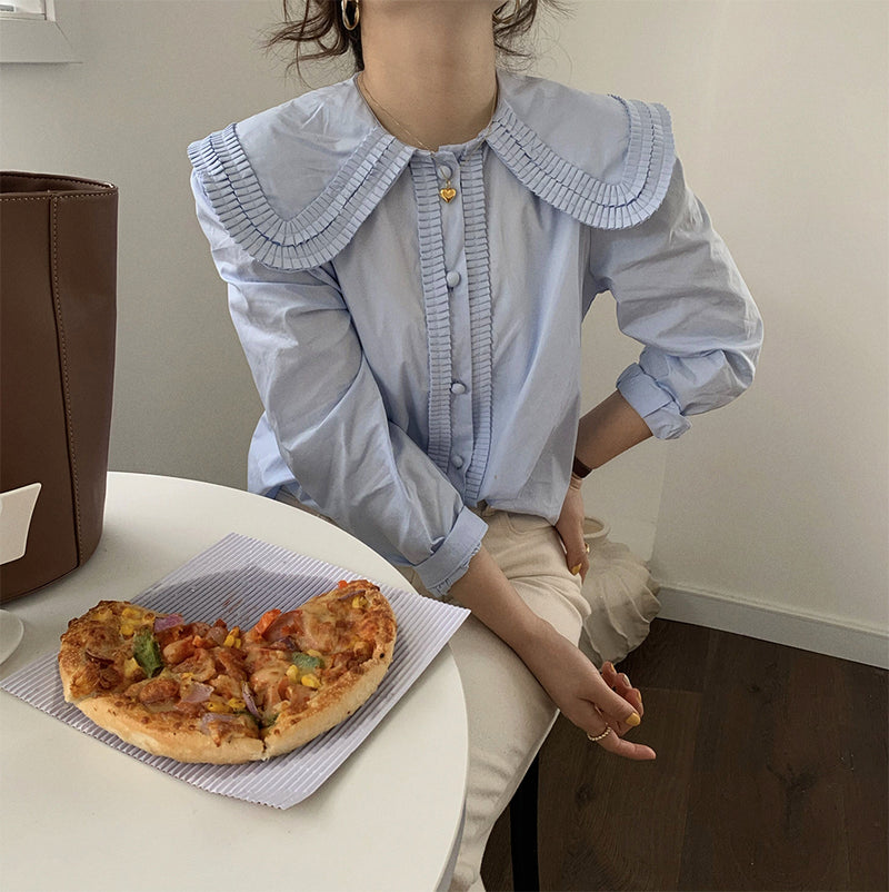 Oversized Ruffled Collar Button-Up Shirt