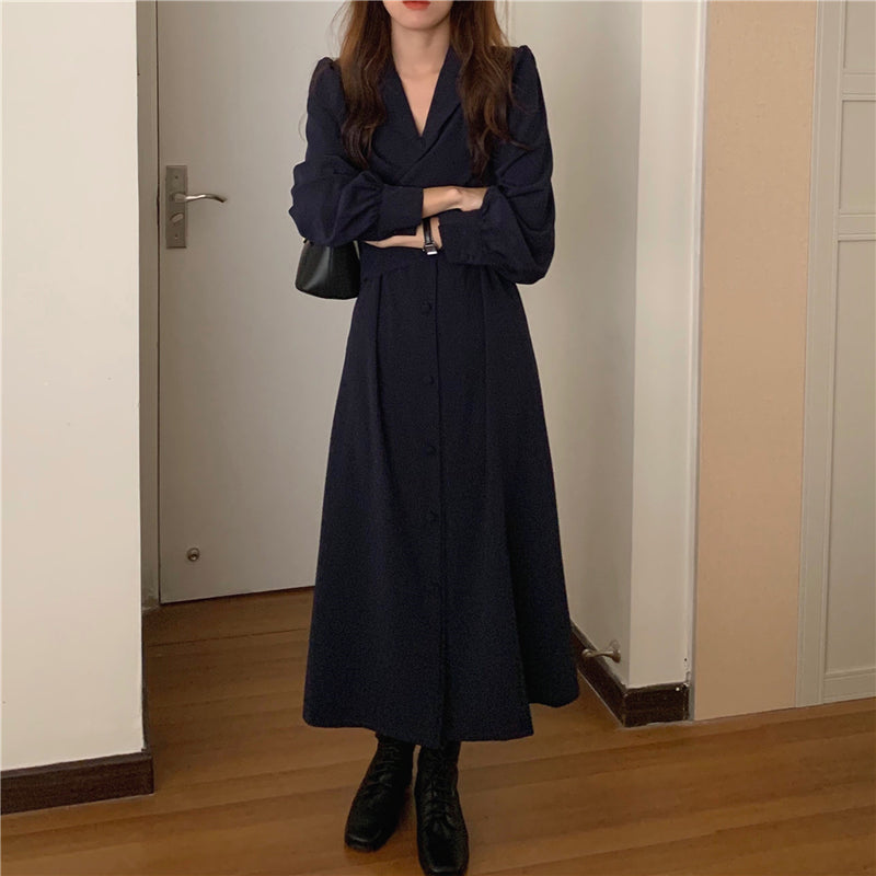 Korean Style Waist Tie Long Sleeve Shirt Dress