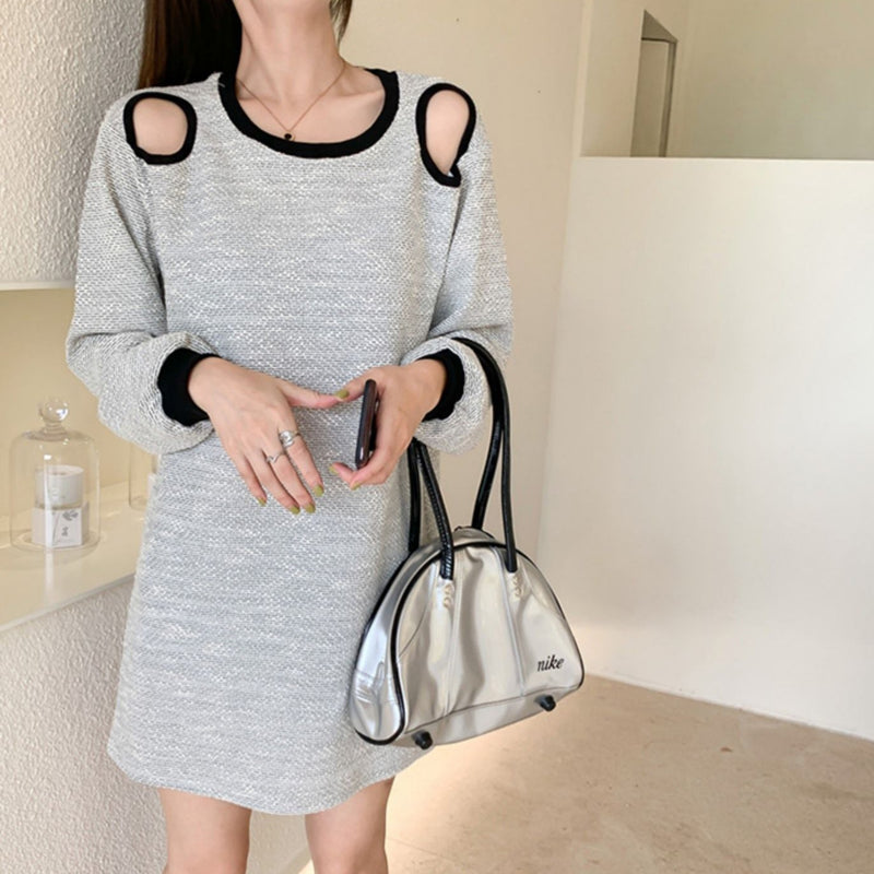 Mom & Daughter ♡ Cotton Tweed Cut-Out Shoulder Dress