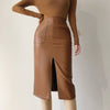 Vegan Leather Pencil Skirt with Front Vent