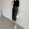 Vegan Leather Pencil Skirt with Front Vent