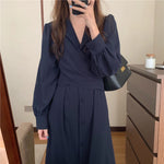 Korean Style Waist Tie Long Sleeve Shirt Dress