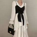 Long Sleeve Tiered Ruffle Dress with Sling Wrap Set