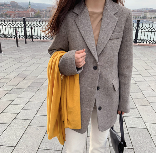 Tweed Blazer in Gray Herringbone