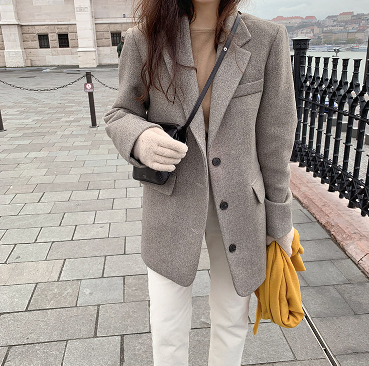 Tweed Blazer in Gray Herringbone