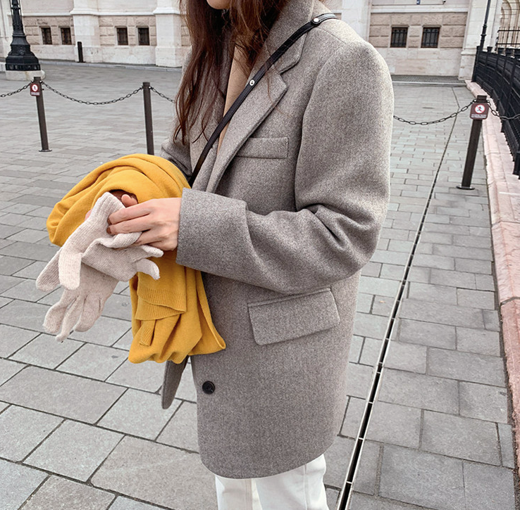 Tweed Blazer in Gray Herringbone