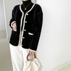 V-Neck Mink Cashmere Jacket / Cardigan with Braided Trims