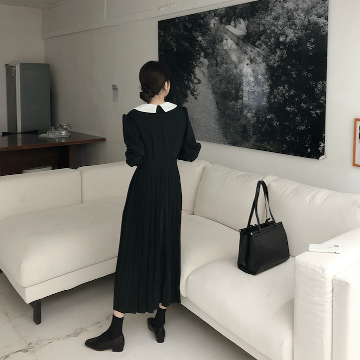 Little Black Dress with White Pointed Peter Pan Collar MyDearCloset Little Black Dress with White Pointed Peter Pan Collar MyDearCloset