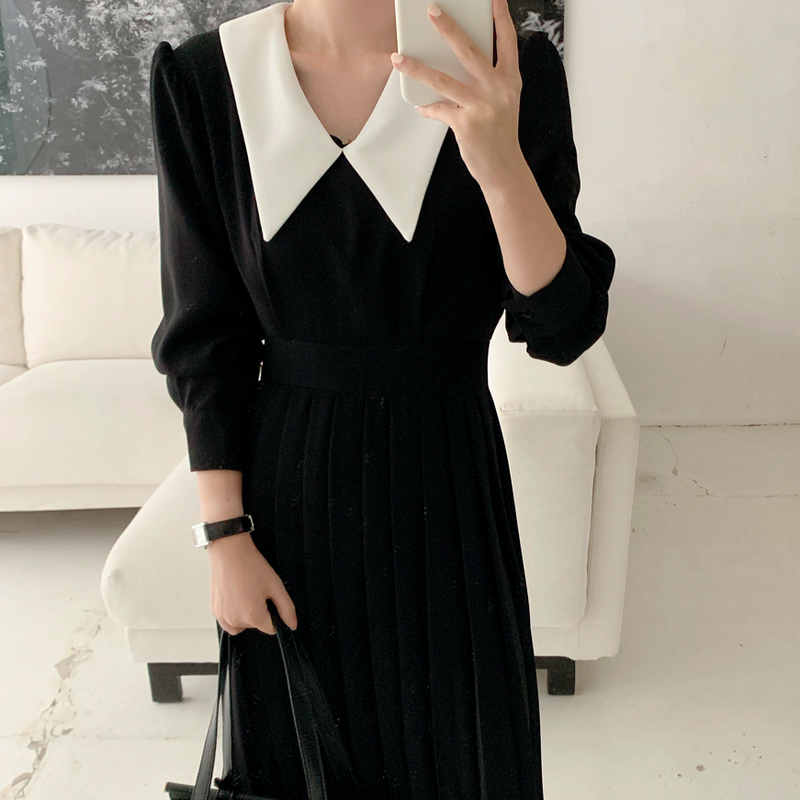 Little black dress with top white collar