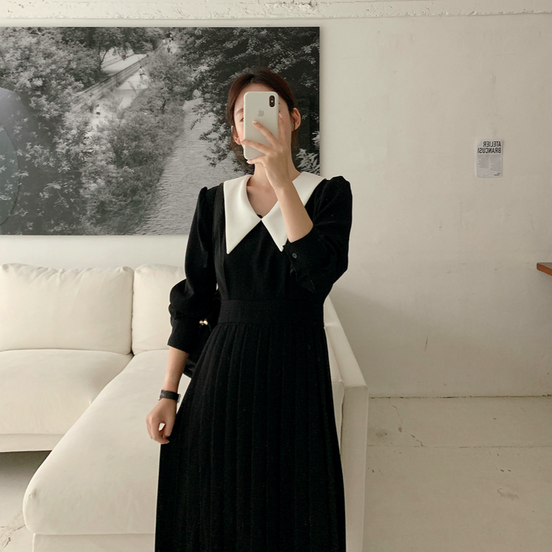 Little Black Dress with White Pointed Peter Pan Collar MyDearCloset Little Black Dress with White Pointed Peter Pan Collar MyDearCloset
