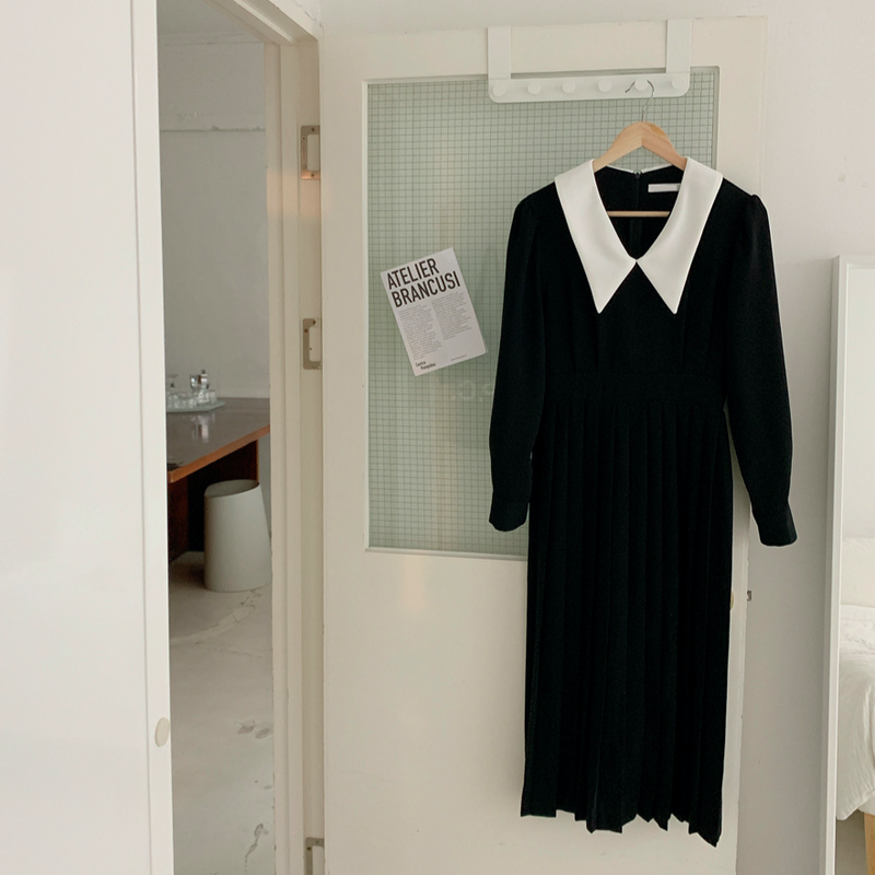 Little Black Dress with White Pointed Peter Pan Collar MyDearCloset Little Black Dress with White Pointed Peter Pan Collar MyDearCloset