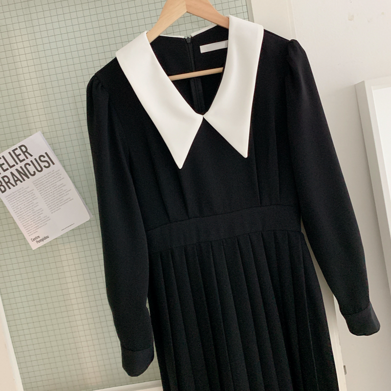 Little Black Dress with White Pointed “Peter Pan” Collar – MyDearCloset Little Black Dress with White Pointed “Peter Pan” Collar – MyDearCloset