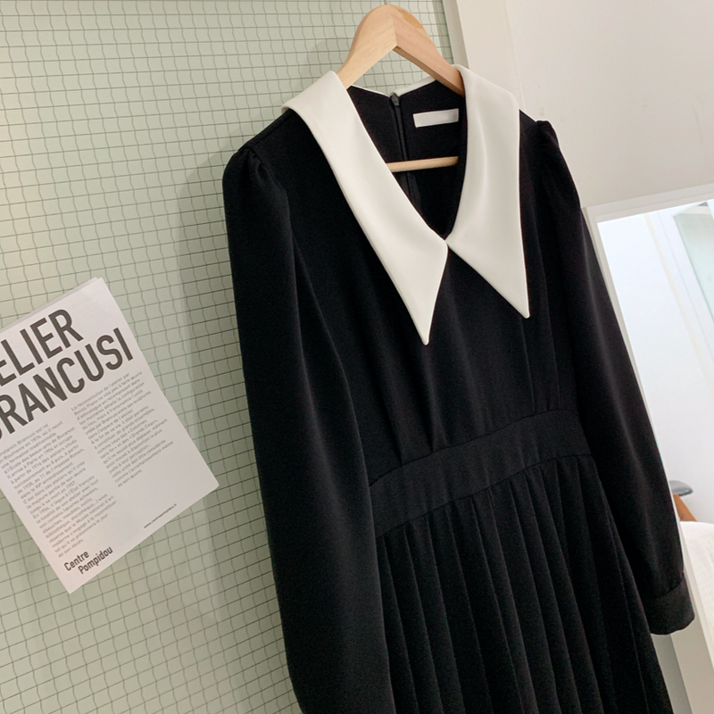 Little Black Dress with White Pointed Peter Pan Collar MyDearCloset Little Black Dress with White Pointed Peter Pan Collar MyDearCloset