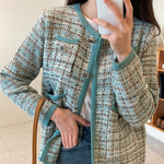 Crew Neck Multicolor Tweed Knit Cardigan