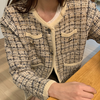 Crew Neck Multicolor Tweed Knit Cardigan