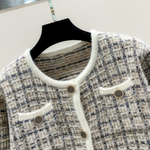 Crew Neck Multicolor Tweed Knit Cardigan