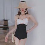 Classy Black and White String Neck One Piece Swimsuit