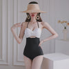 Classy Black and White String Neck One Piece Swimsuit