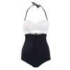 Classy Black and White String Neck One Piece Swimsuit