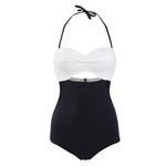 Classy Black and White String Neck One Piece Swimsuit