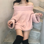 Fluffy Drop Shoulder Faux Mink Cashmere Pullover