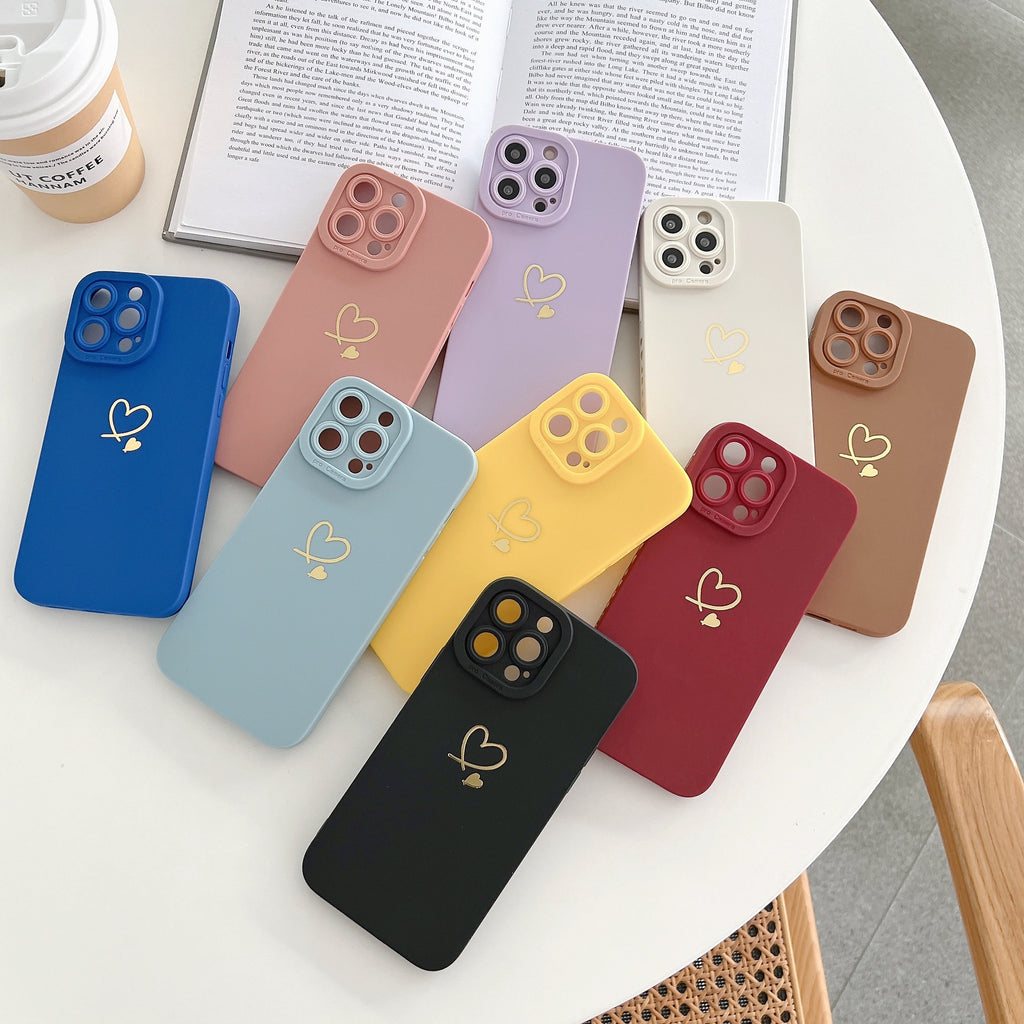 Soft Silicone Gold Heart Phone Case