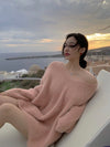 Peach Pink Faux Mink Cashmere Sweater Dress