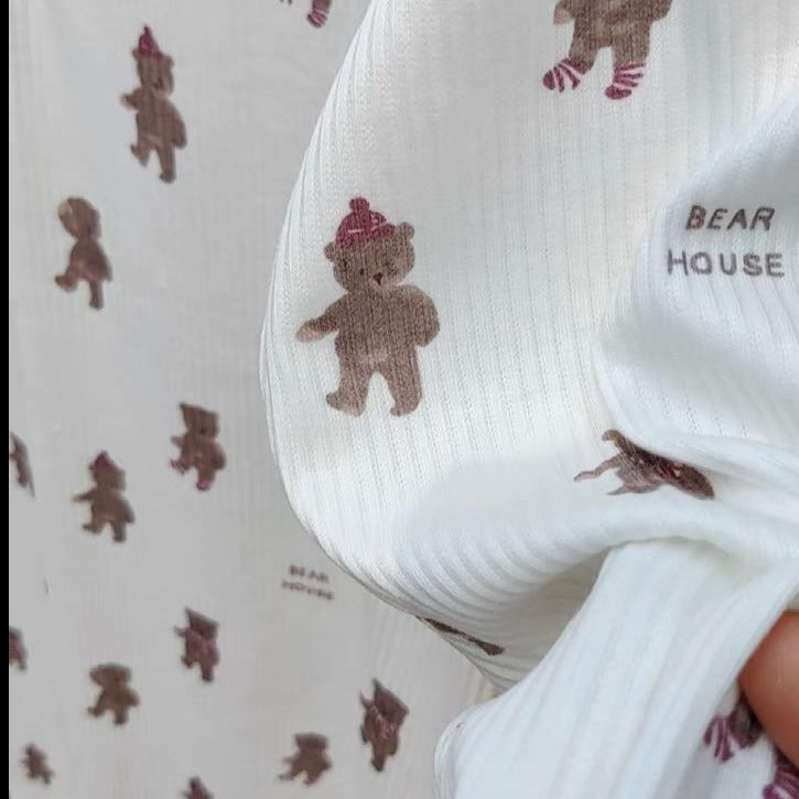 Korean Style Teddy Bear Print Long Sleeve Pajama Dress