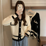 Color Contrast Diamond Knit Cardigan