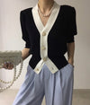 Classic Color Block OL Short Sleeve Cardigan