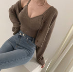 Korean Style V-Neck Long Sleeve Cardigan Set