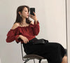 Off-The-Shoulder Ruffled Chiffon Sling Top