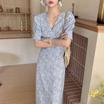 Korean Style Floral Printed V-Neck Wrap Dress