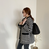 Classic Houndstooth Black & White Quilted Tweed Coat