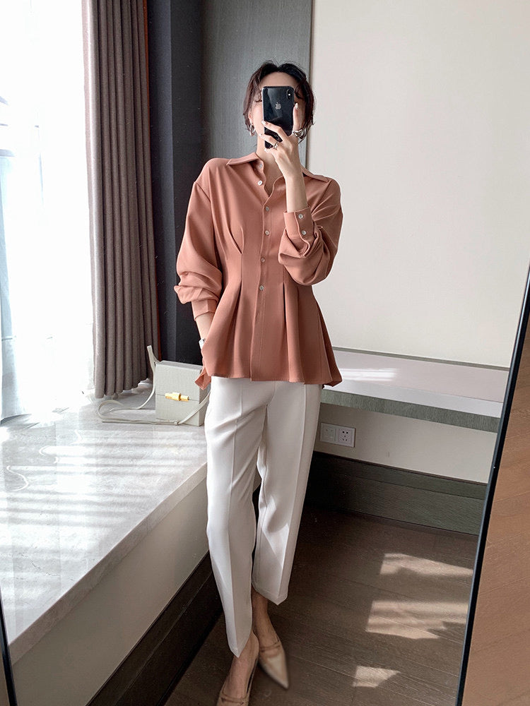 Chiffon Shirt with Pleated Bottom