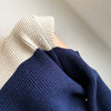 Color Block Cold Shoulder Mock Neck Knitted Sweater