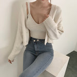 Korean Style V-Neck Long Sleeve Cardigan Set