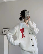 Korean Style Embroidered Letter Heart Soft Wool Cardigan