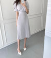 Short Sleeve V-Neck High Waist Pleated Dress