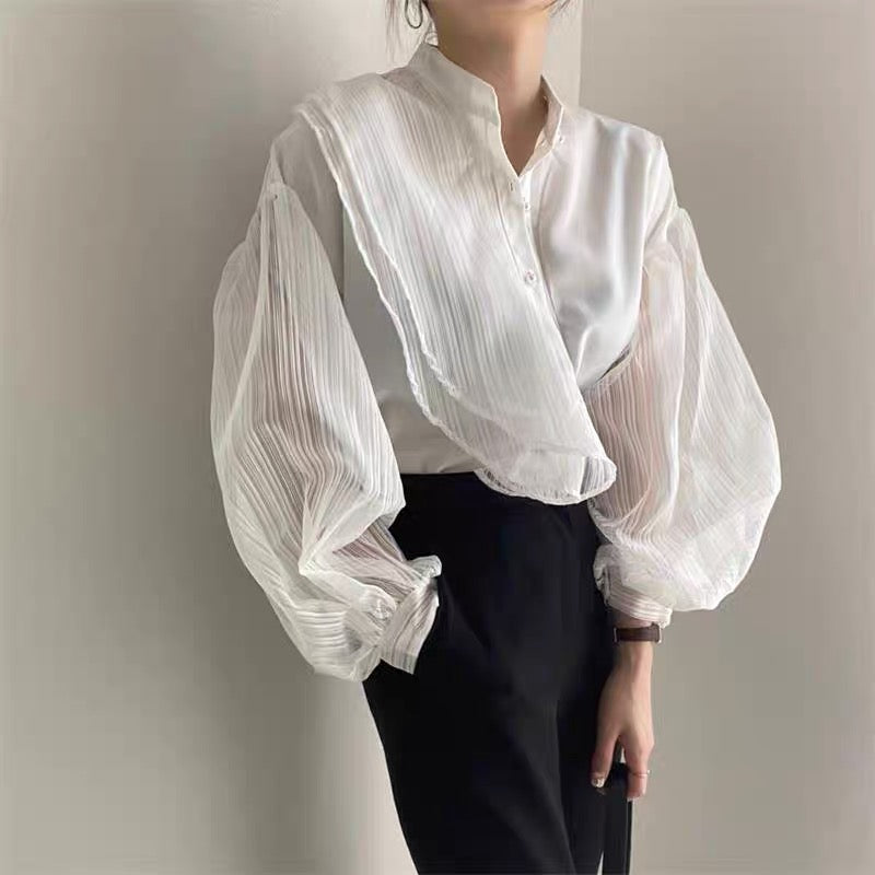 Designer Organza Sleeves Button-Up Blouse