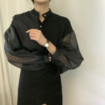 Designer Organza Sleeves Button-Up Blouse