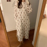 Korean Style Teddy Bear Print Long Sleeve Pajama Dress