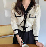 Color Contrast Diamond Knit Cardigan